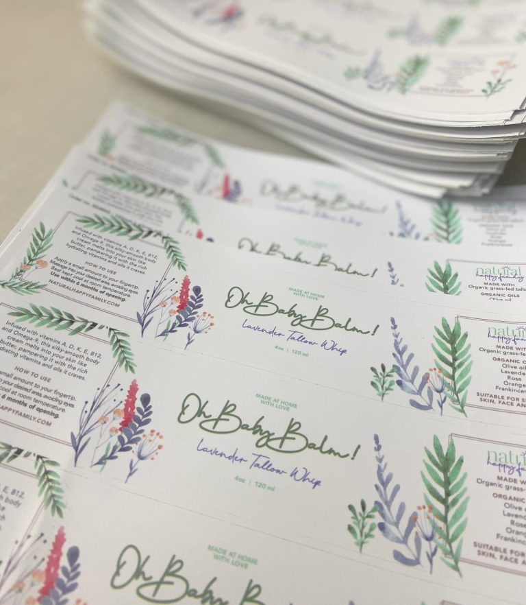 Custom matte vinyl hand cream labels with herbal design – waterproof non-glare stickers
