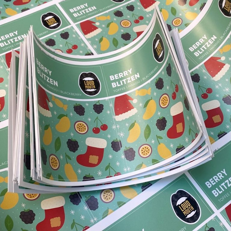 Custom matte vinyl sweet labels with Christmas twist design – waterproof non-glare stickers