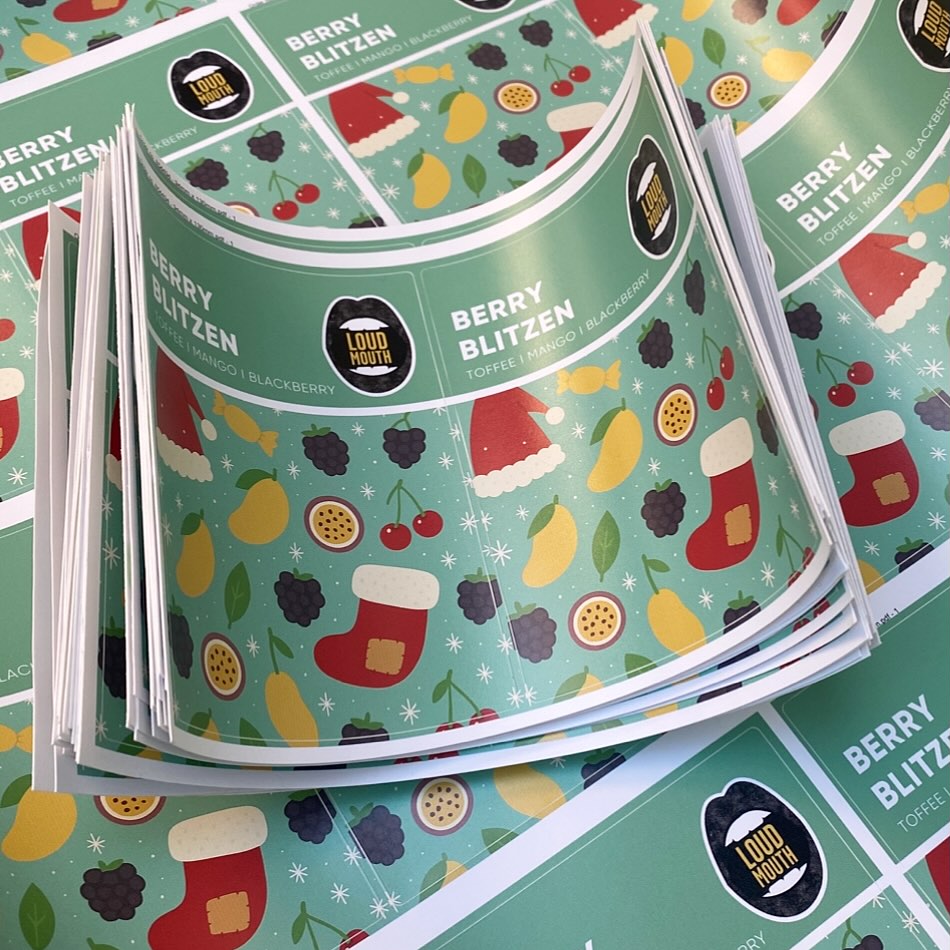 Custom matte vinyl sweet labels with Christmas twist design – waterproof non-glare stickers