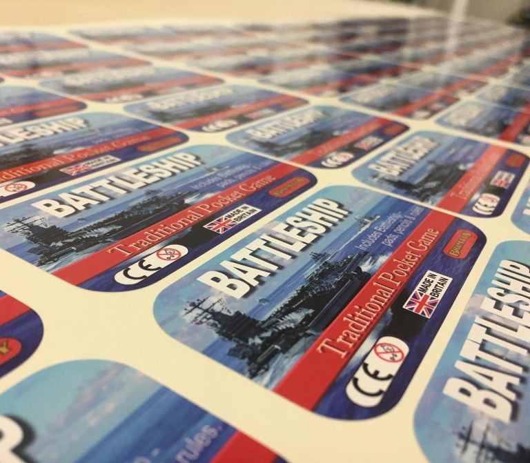 Custom rectangular glossy vinyl Battleship game label with rounded corners – waterproof sticker