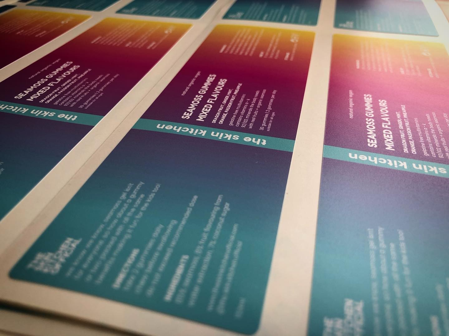 Custom matte vinyl cosmetic labels with vibrant gradient background – waterproof non-glare stickers