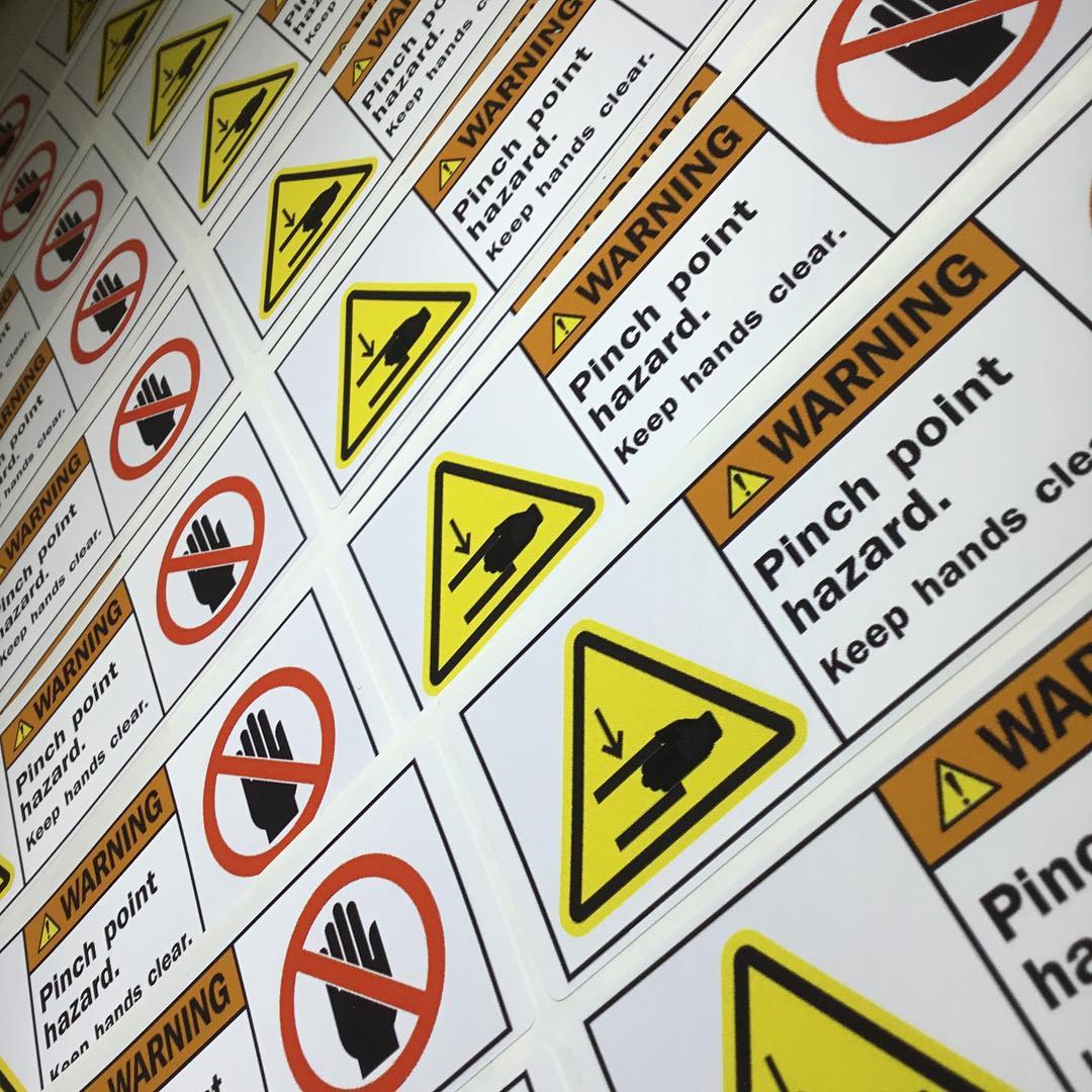Custom high tack glossy vinyl machinery warning labels – clear branded safety stickers