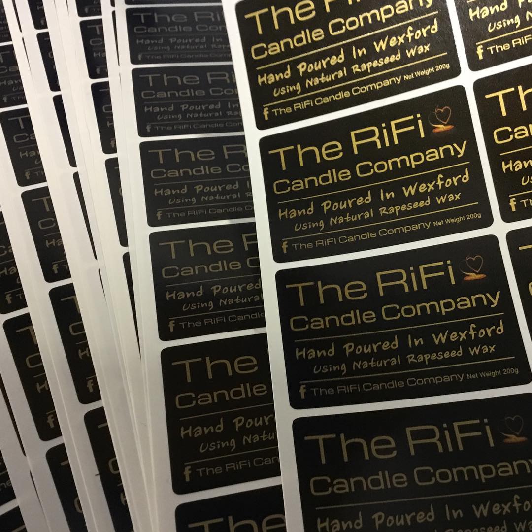 Blck and gold candle labels with clear branding