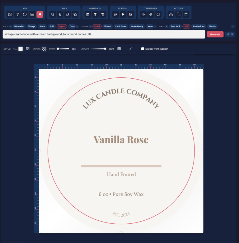 Designing labels with a simple Ai prompt.