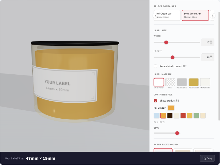 3D preview using our online container mockup for candle labels and canisters