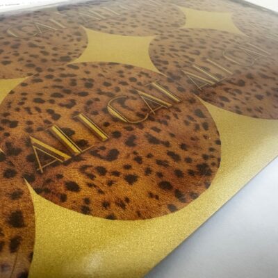 Full colour print onto gold satin vinyl makes for a great overlay. — Gold Stickers with a Satin Finish