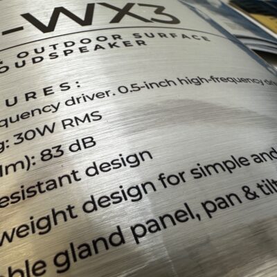 Product labels made from our brushed aluminium material. — Brushed Aluminium Stickers