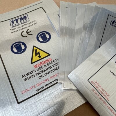 Brushed aluminium vinyl safety labels — Brushed Aluminium Stickers