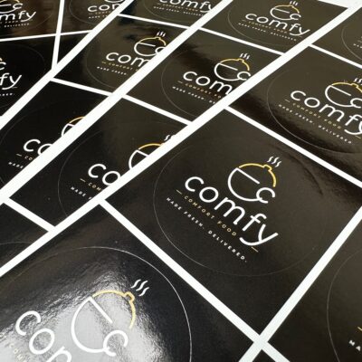 Food label, branded stickers on glossy vinyl — Glossy Waterproof Stickers