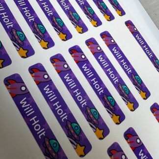 Will’s prepared for next term with his mini school equipment labels. — School Name Labels - Mini