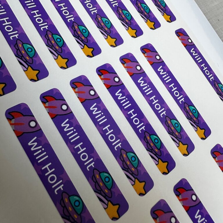 Will’s prepared for next term with his mini school equipment labels. — School Name Labels - Mini